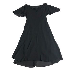 Vintage Express Dress 11/12 Black Silk Midi Flutter Sleeve Y2K Fairy Whimsigoth‎